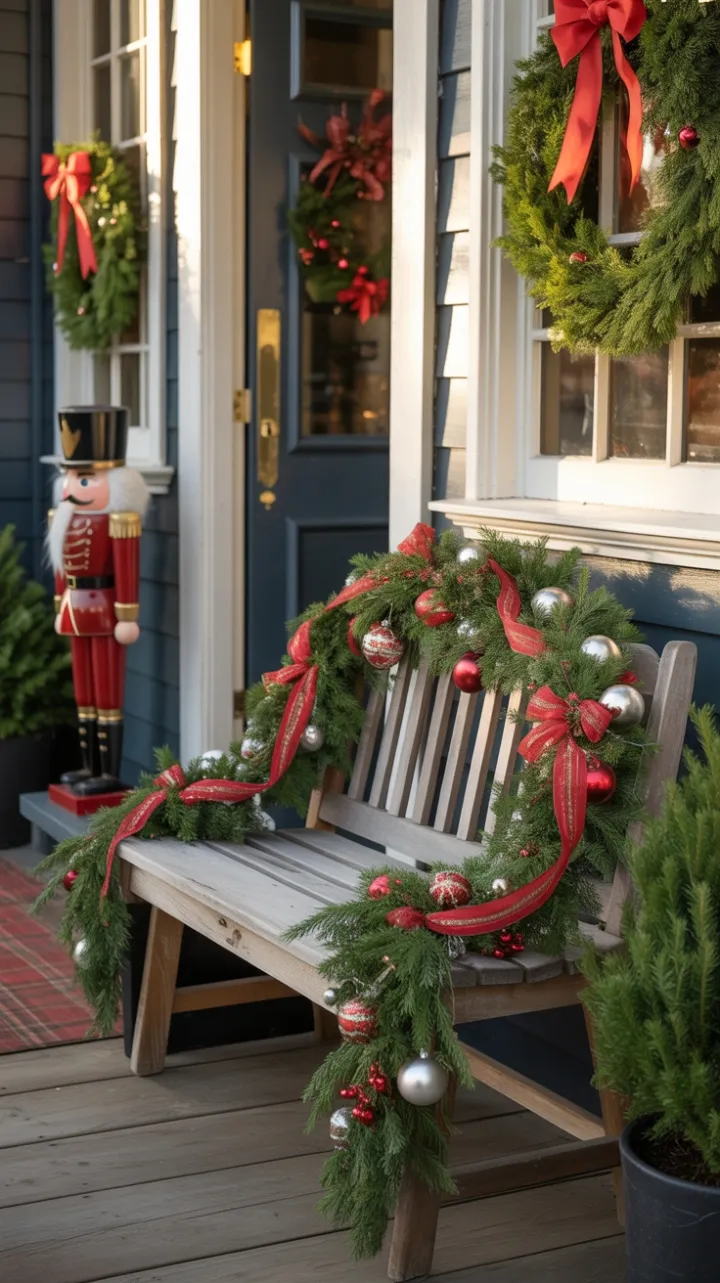 Golden Afternoon on a Garland-Draped Christmas Porch