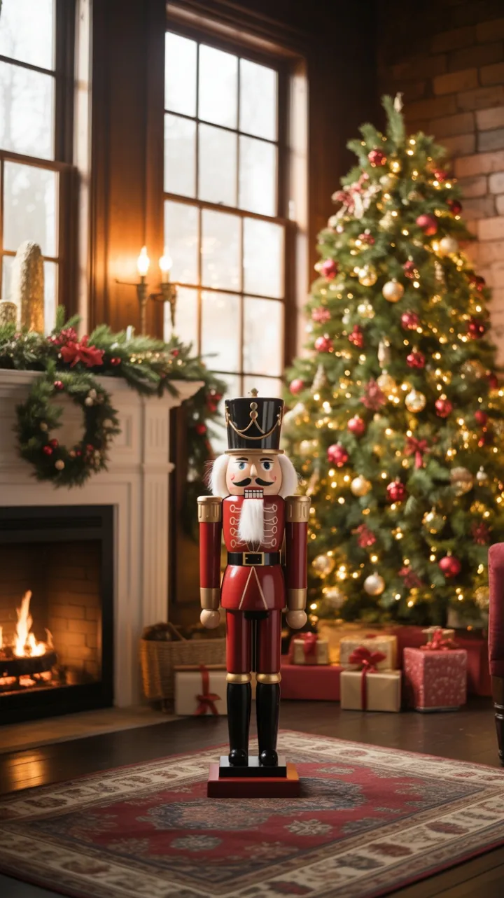 Nutcracker Standing Guard in a Timeless Christmas Hearth