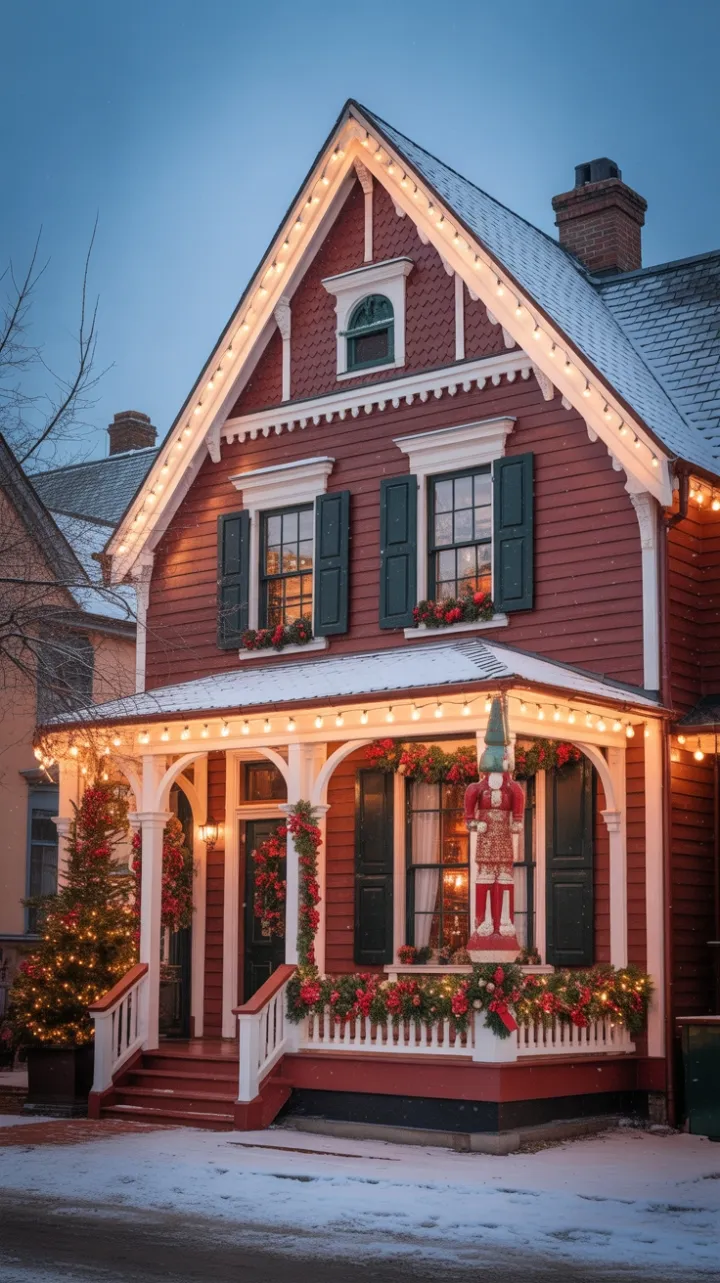 Snow-Kissed Victorian Christmas with Nutcracker and Twinkling Lights