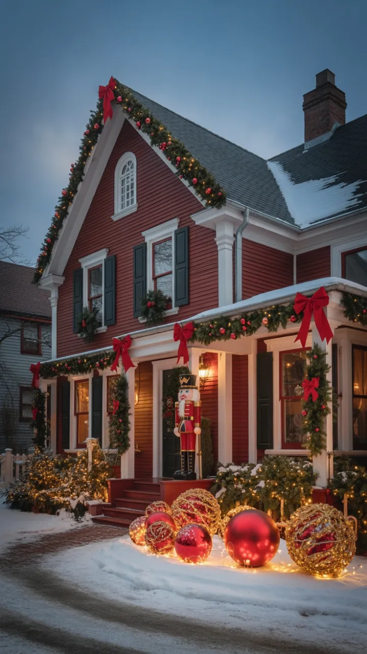 Red Victorian Home Wrapped in Christmas Glow