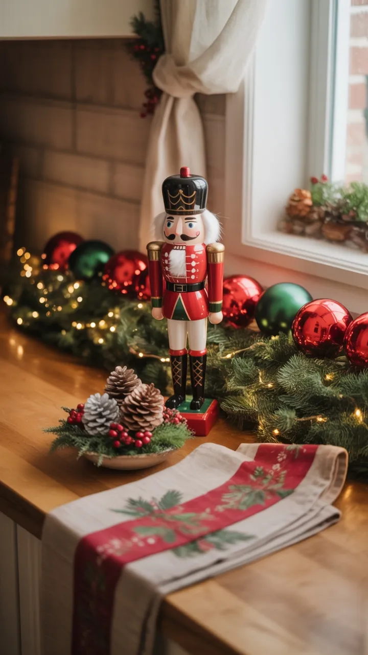 Cozy Christmas Countertop with Vintage Nutcracker