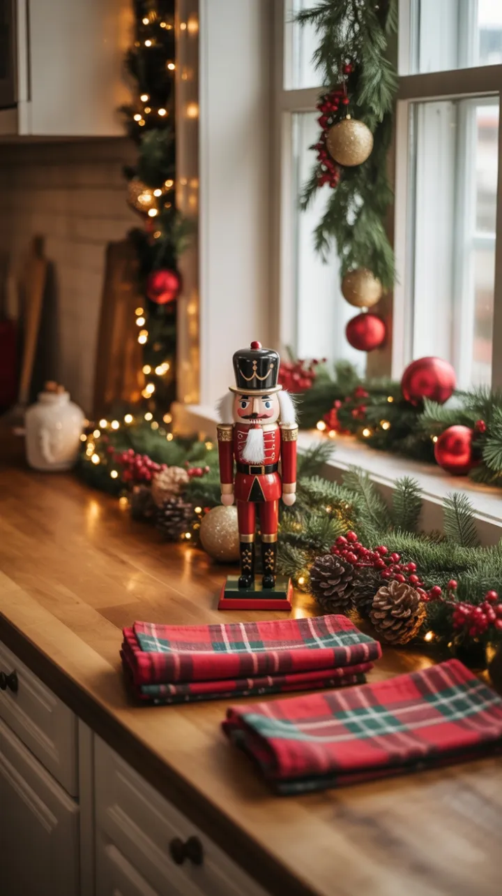 Cozy Christmas Kitchen with Nutcracker and Plaid Accents