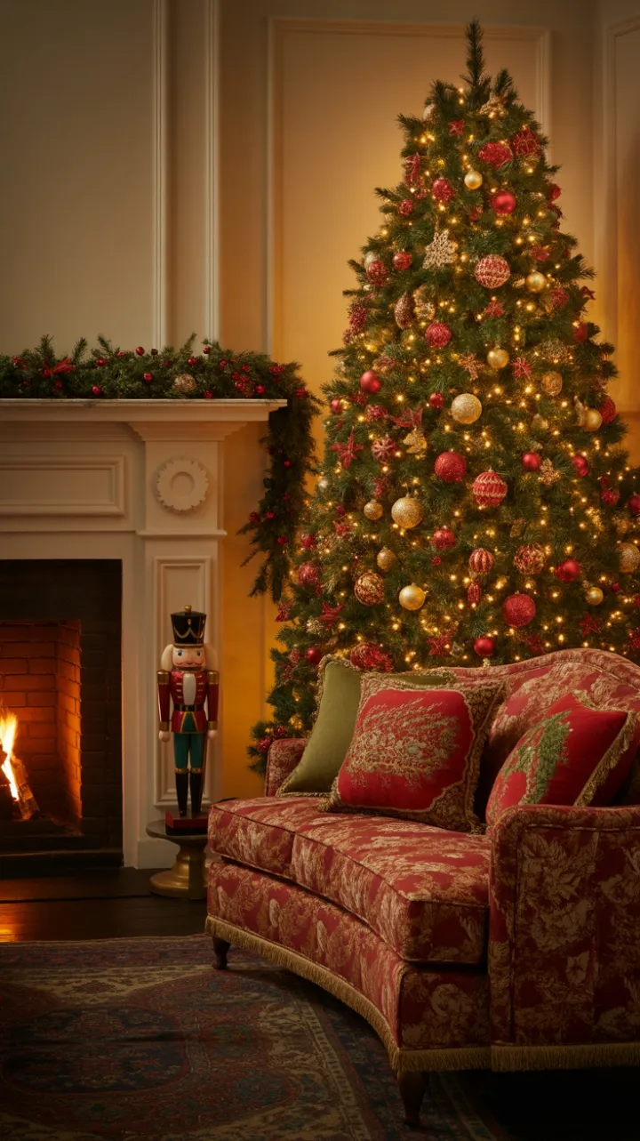 Timeless Red and Gold Christmas Hearth