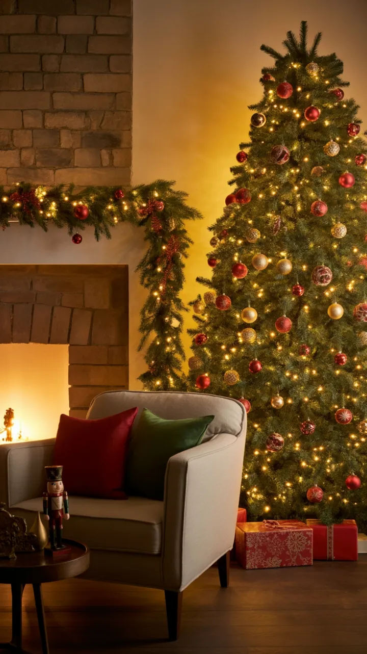 Classic Christmas Glow by the Fireplace