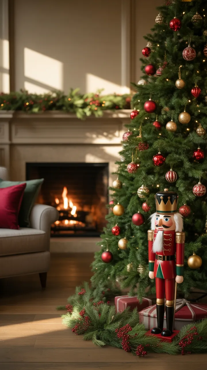 Traditional Christmas Hearth with Nutcracker and Warm Glow