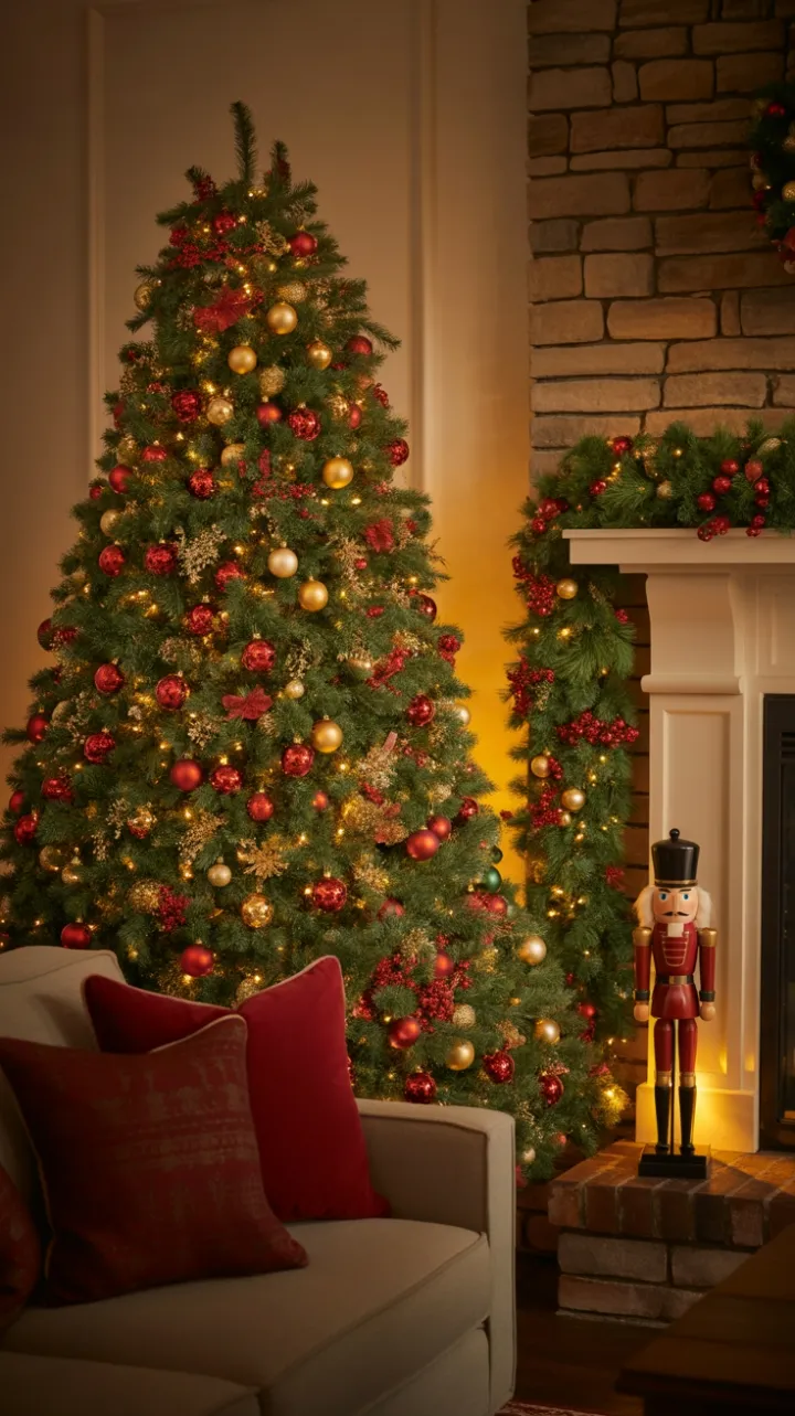 A Timeless Christmas Hearth Wrapped in Gold and Crimson