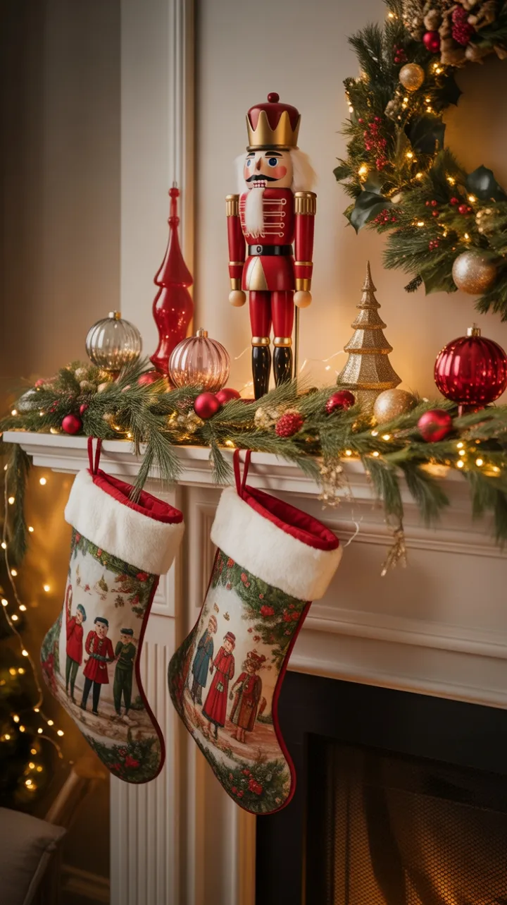 Nutcracker Guardian of a Twinkling Christmas Mantel