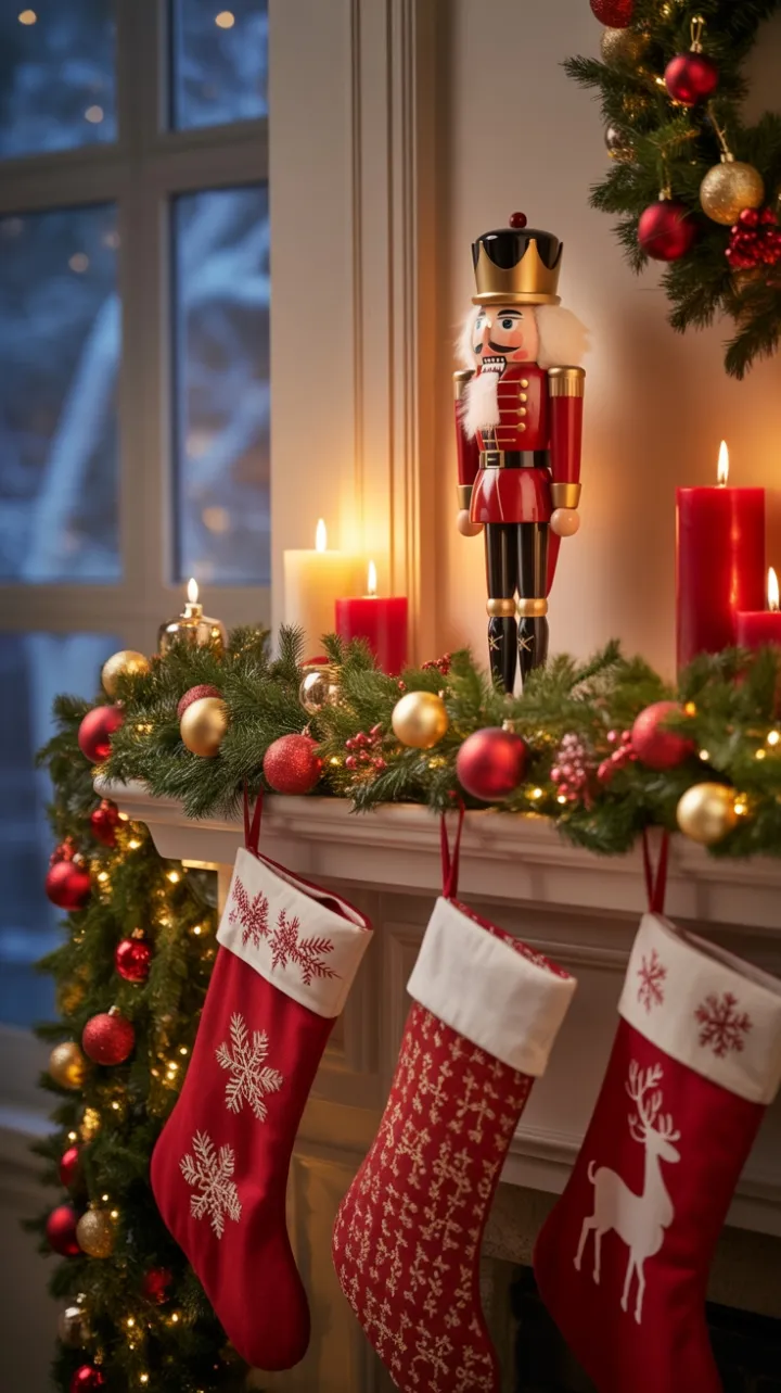 Candlelit Nutcracker on a Cozy Christmas Mantel