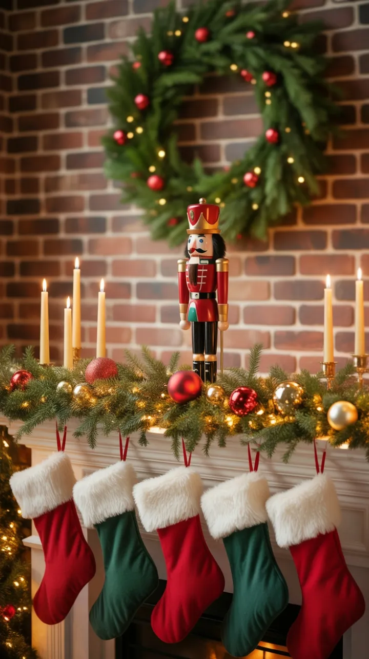 Nutcracker Keeps Watch Over a Candlelit Christmas Mantel