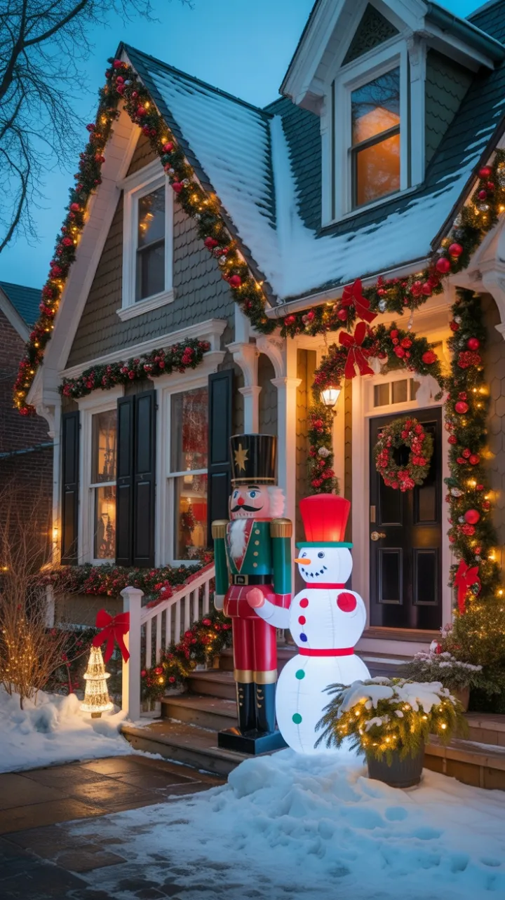 Victorian Christmas Cottage Bathed in Warm Twinkling Light