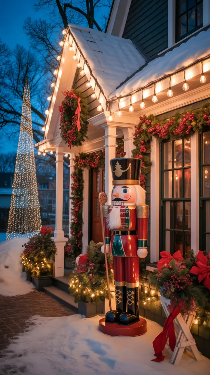 Twilight at the Nutcracker Cottage Wrapped in Holiday Glow