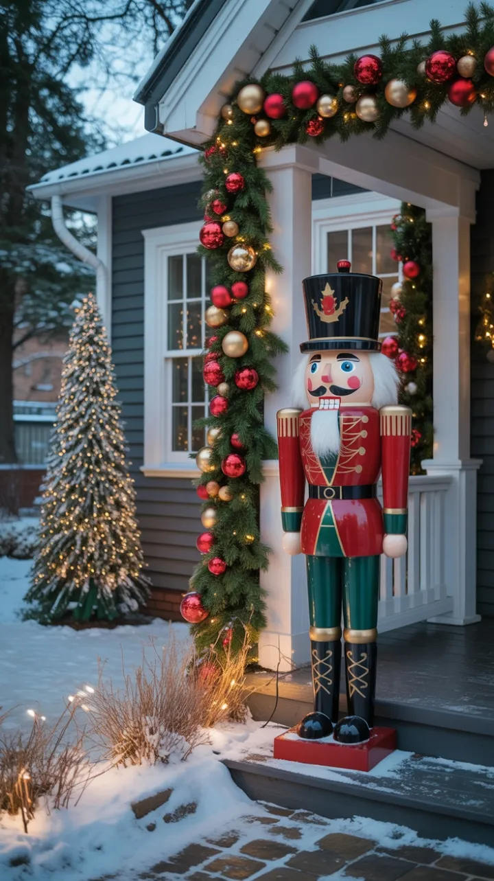 Twinkling Nutcracker Porch Wrapped in Classic Holiday Cheer