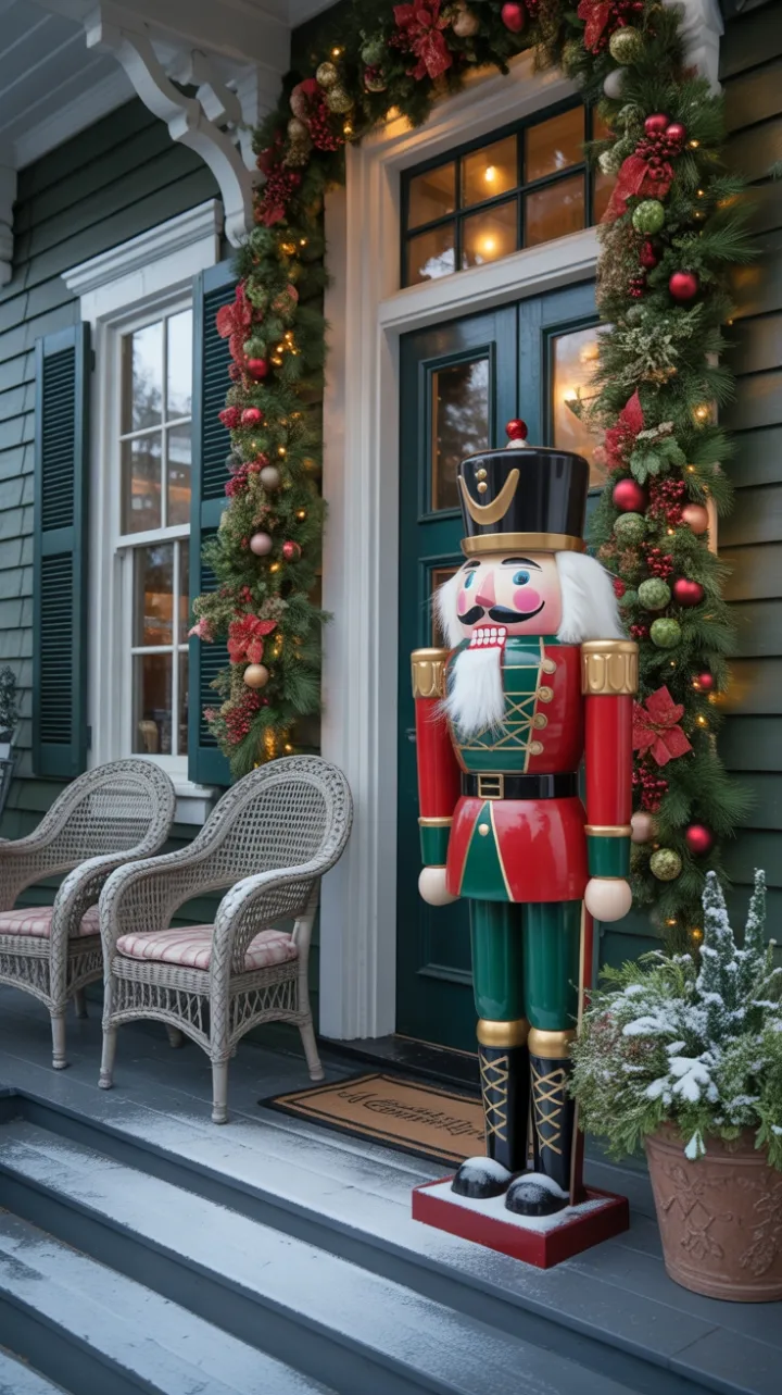 Victorian Nutcracker Porch Wrapped in Warm Holiday Glow
