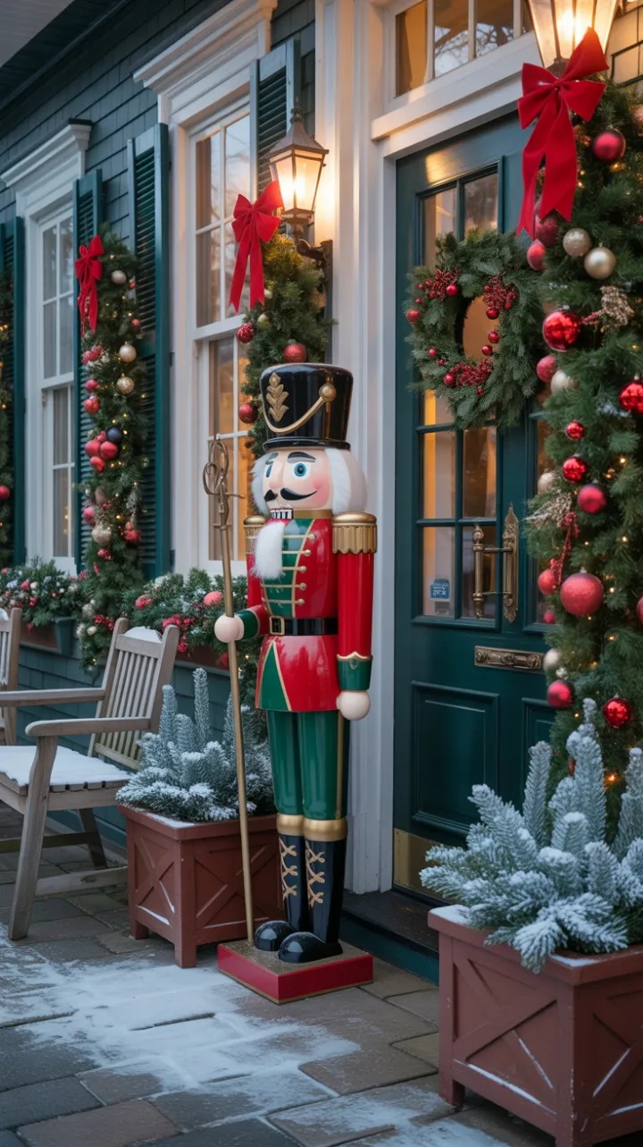 Victorian Porch with Nutcracker Bathed in Holiday Glow