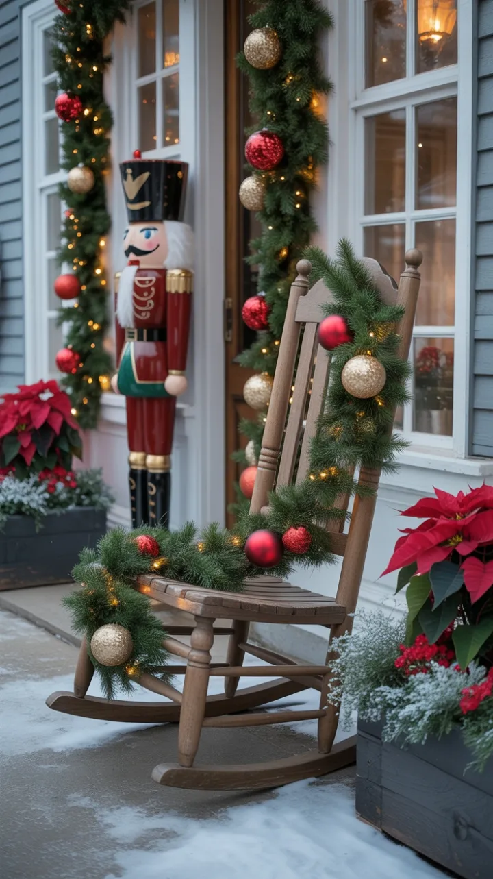 Cozy Snow-Dusted Porch Adorned with Vintage Christmas Charm