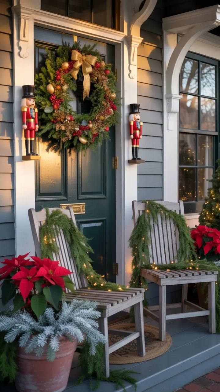 Sunlit Victorian Porch Dressed for a Classic Christmas