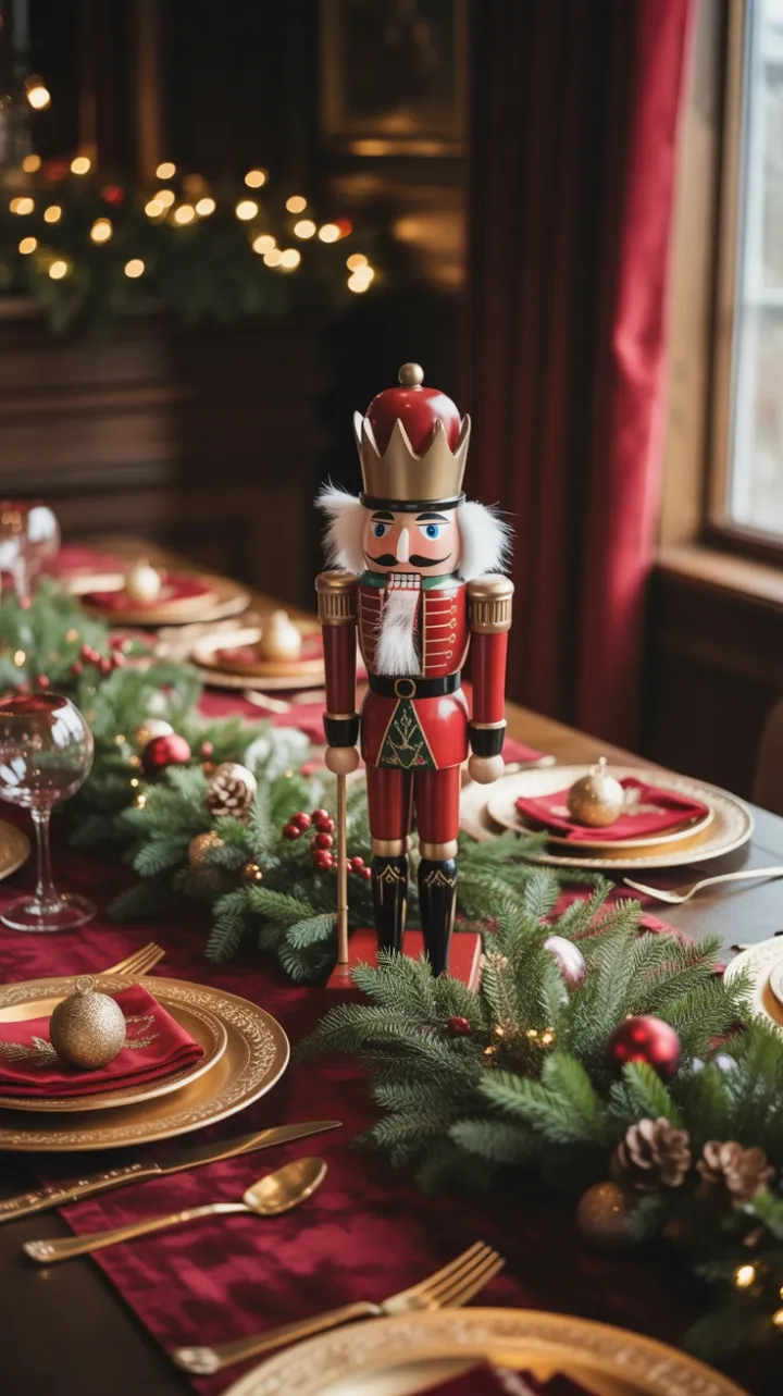 Timeless Christmas Feast with Nutcracker on Velvet and Evergreens