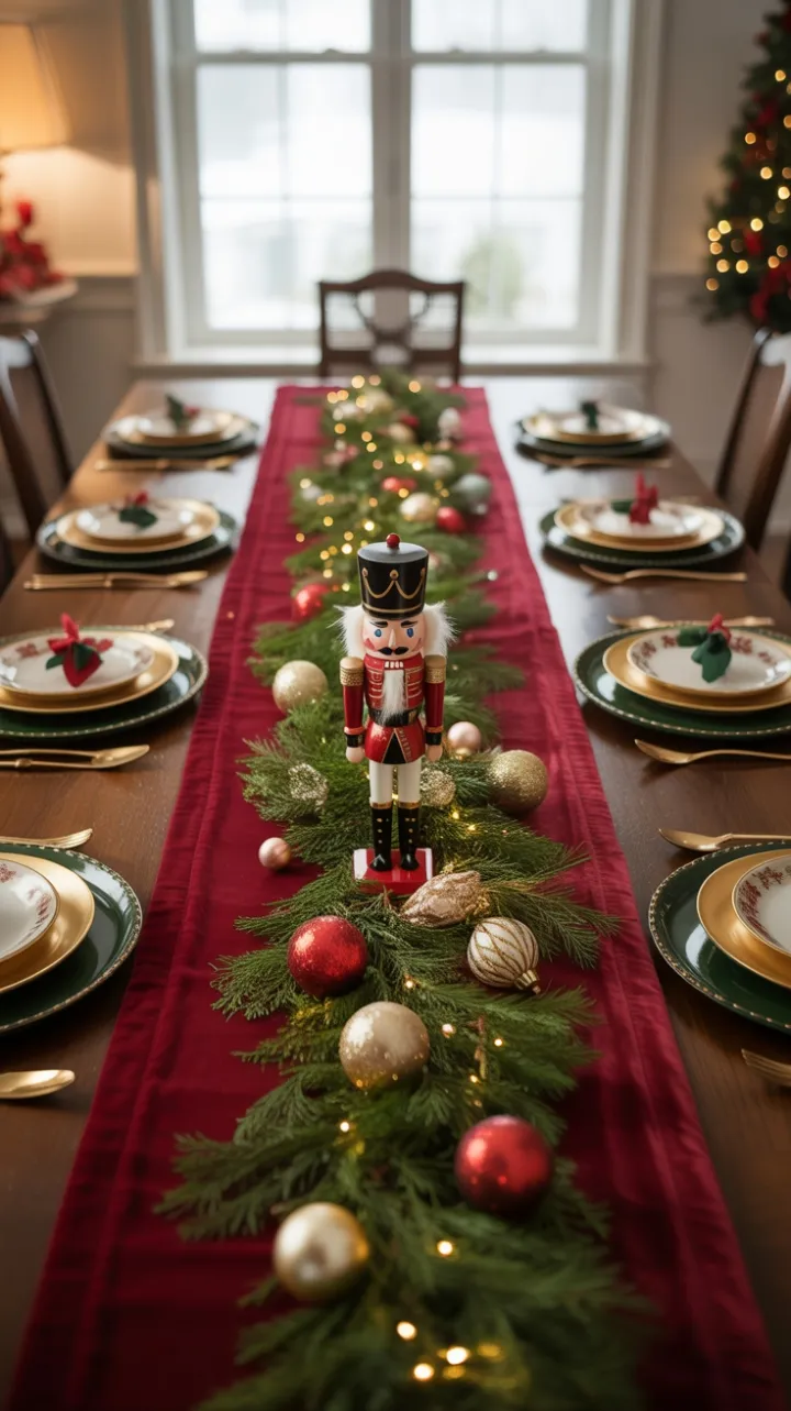 A Velvet-Trimmed Christmas Table Bathed in Golden Glow
