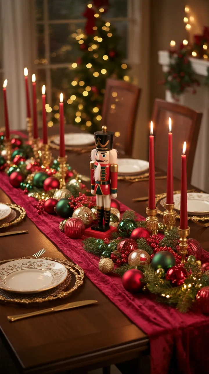Crimson Velvet Holiday Table Radiant with Candlelit Traditions