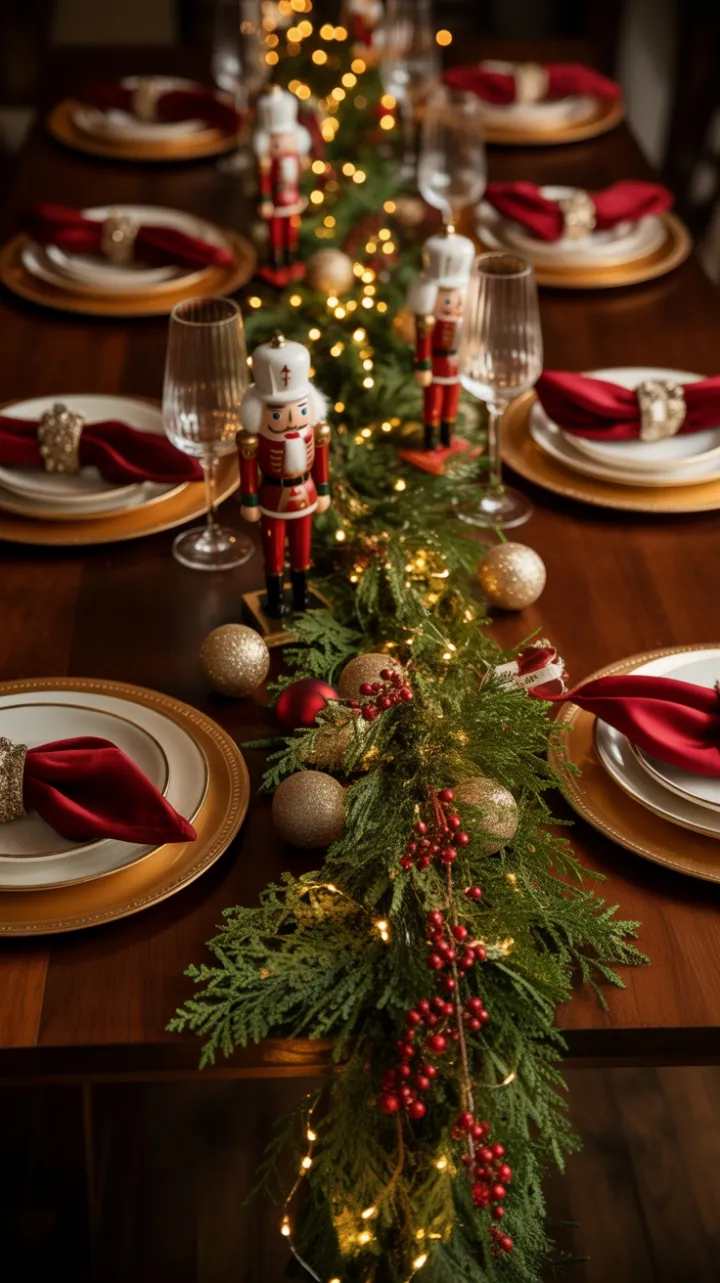 Velvet Holiday Table Dressed in Nutcrackers and Golden Light