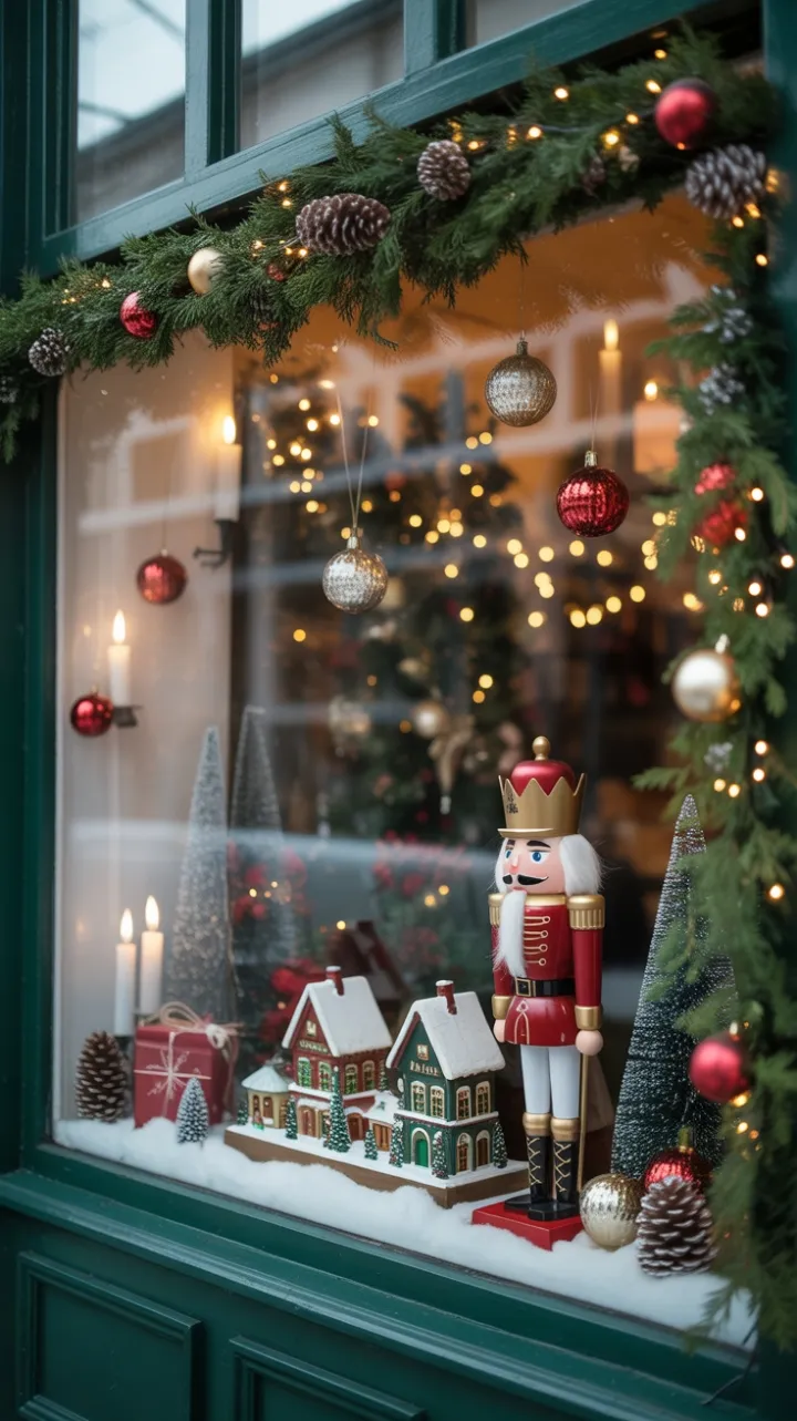 Nutcracker's Candlelit Snow Village Window