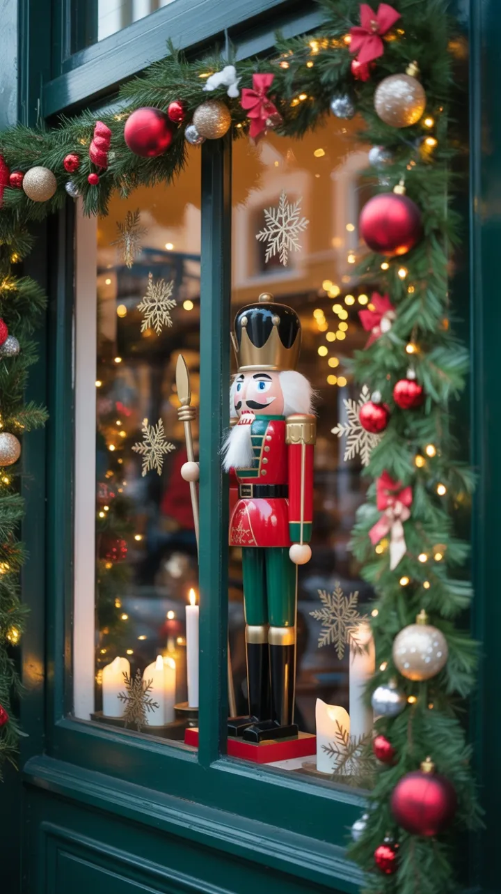 Garland-Kissed Nutcracker Standing Guard in a Warm Holiday Glow