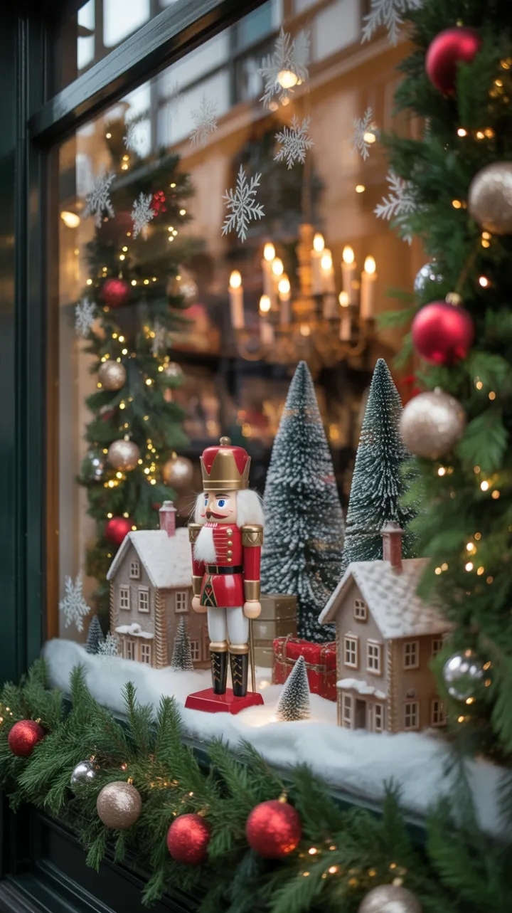 Nutcracker on Guard Over a Snow-Kissed Village Bathed in Golden Light