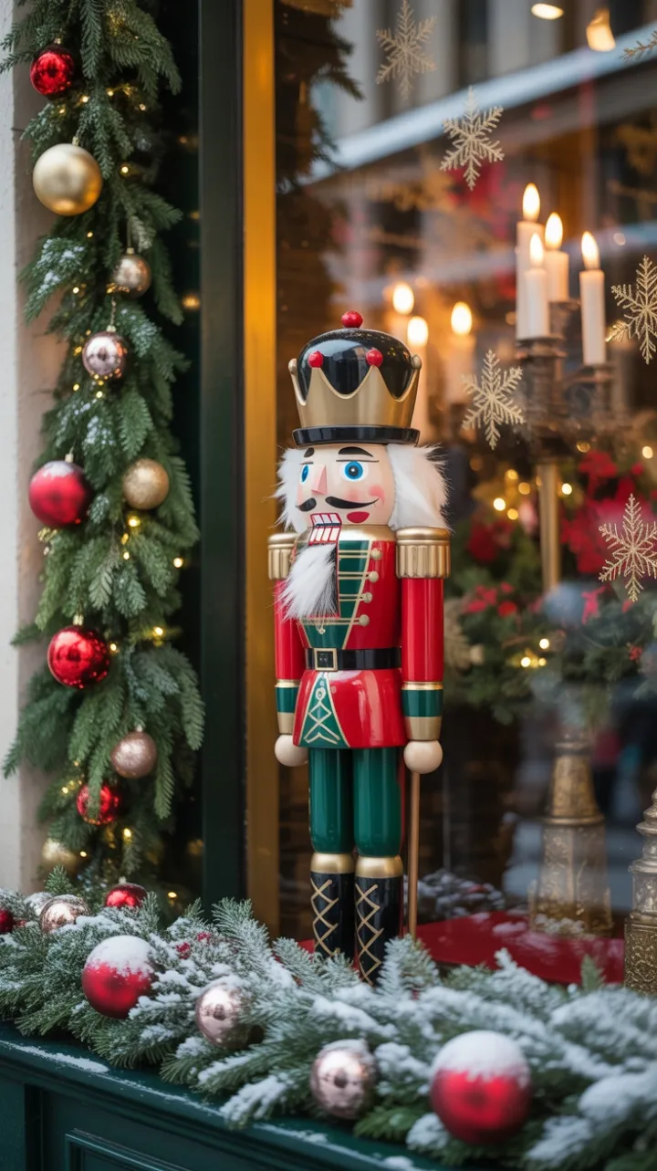 Nutcracker's Warm Watch in a Snow-Kissed Holiday Window