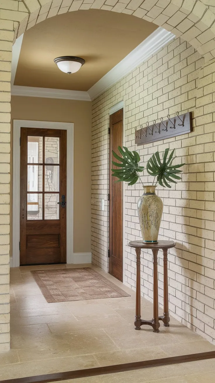 Step into serenity with this traditional entryway, showcasing elegant hallway design and clean entryway decor. The neutral entrance hall, complete with hallway flooring ideas and beige home decor ideas, creates a welcoming atmosphere. Hallway wall ideas are effortlessly chic.