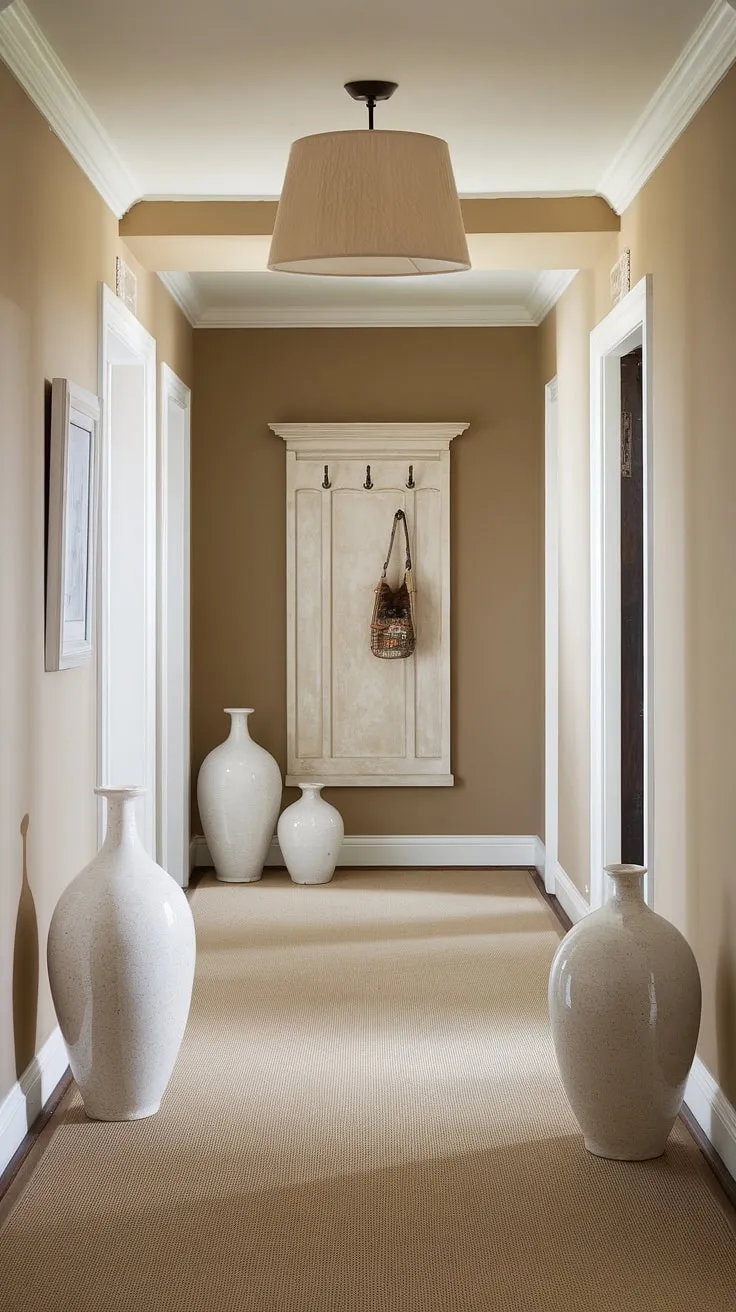 Step into serenity with this traditional entryway. Neutral tones and elegant details create a welcoming clean entryway decor, showcasing sophisticated hallway ideas and beige home decor ideas. The hallway flooring ideas are perfectly complemented by the decorative hallway decor.