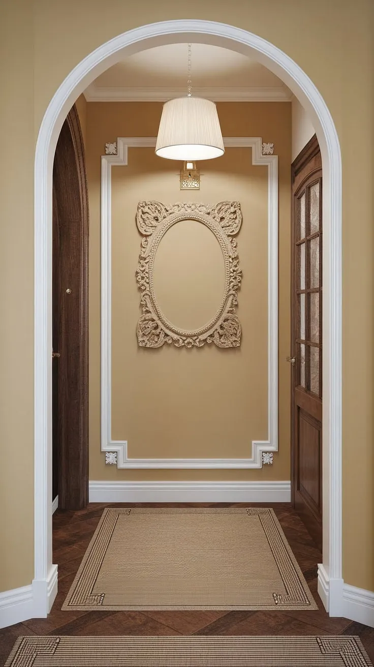 Step into serenity with this traditional entryway. Beige home decor ideas create a clean entryway decor and elegant hallway design, showcasing sophisticated hallway flooring ideas and hallway wall ideas.