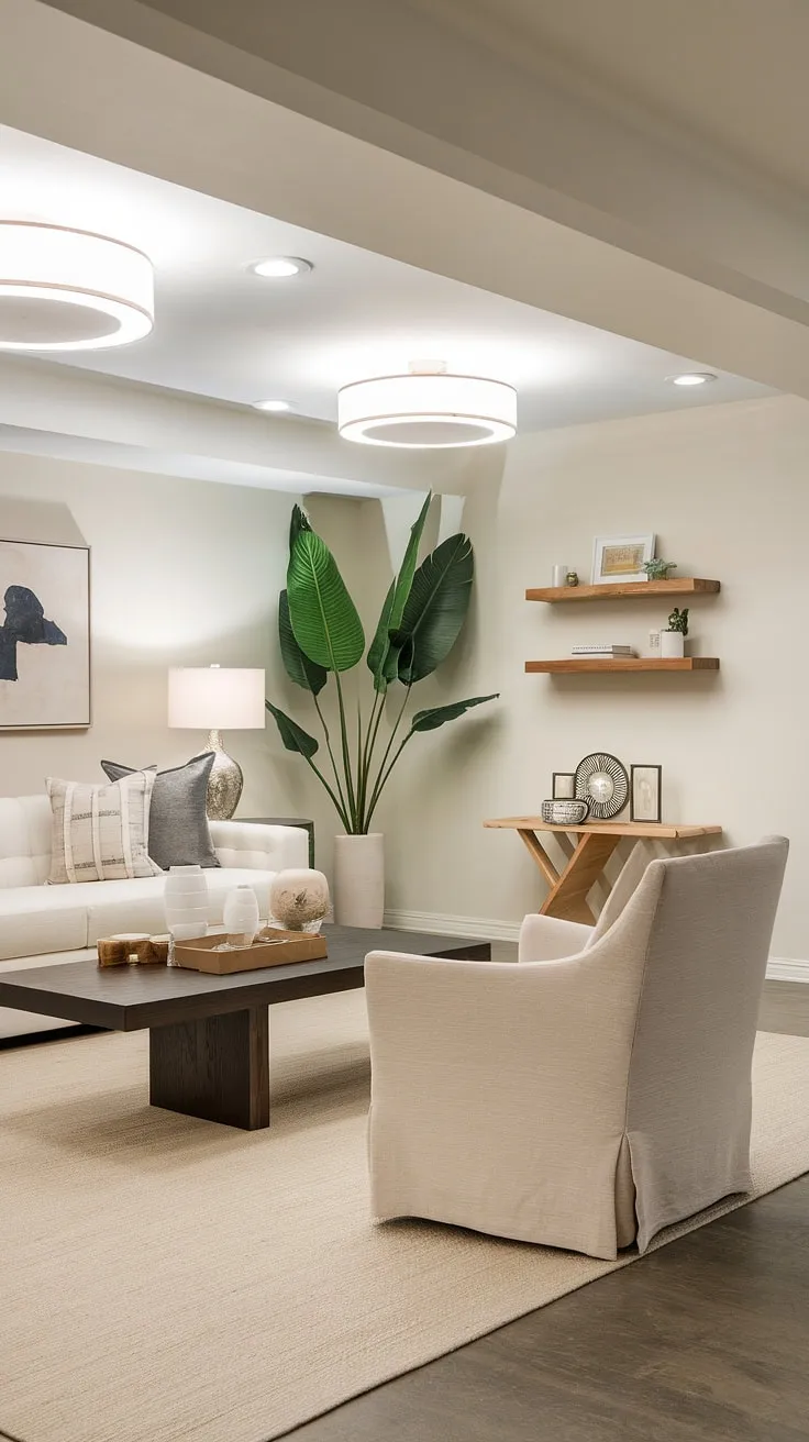 This stunning basement remodel is a masterclass in transitional design. A perfect blend of modern and classic elements, the space feels both sophisticated and inviting. The careful selection of furniture, lighting, and artwork creates a cohesive and stylish atmosphere, proving that even a basement can be a showstopper. A truly inspiring home upgrade.