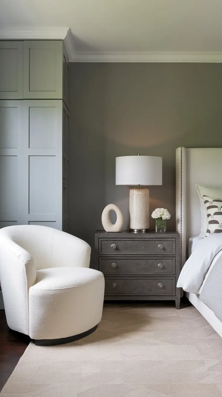 Soft lighting enhances the sophisticated blend of textures and tones in this calming transitional bedroom design.