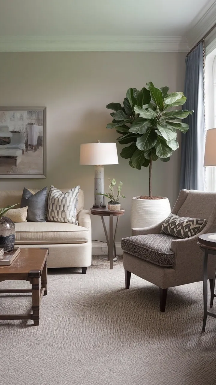 A serene retreat that harmoniously fuses timeless elegance with modern comfort through soft greys, rich textures, and natural wood.