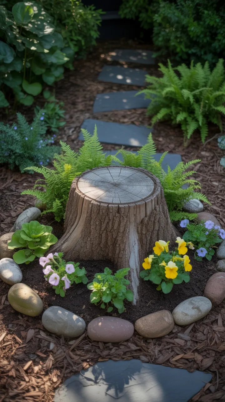 Stump Sanctuary Bathed in Dappled Sunlight