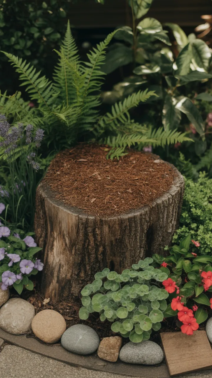 Moss-Kissed Stump in a Sunlit Secret Garden