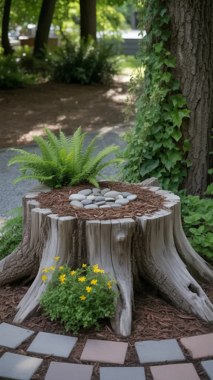 Woodland Stump Sanctuary Bathed in Dappled Sunlight