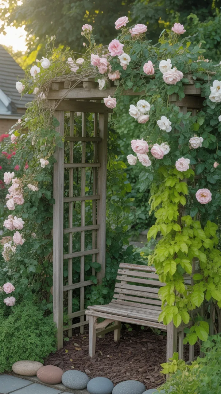 Dappled Sunlight on a Rose-Covered Trellis