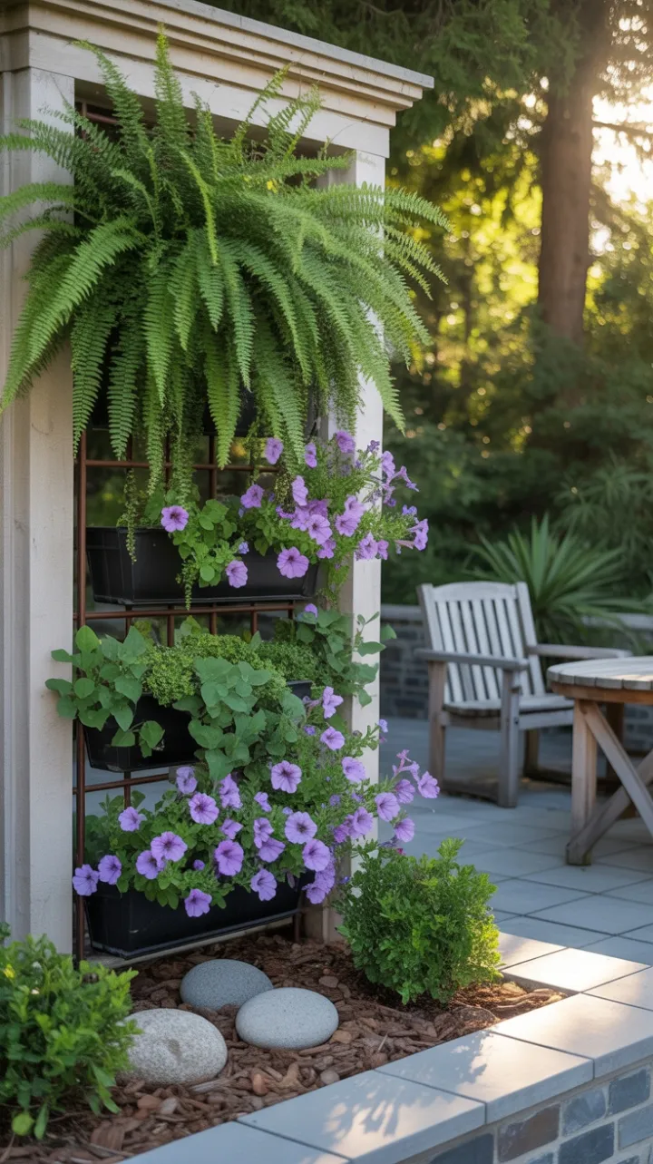Sunlit Stone Trellis Garden Oasis