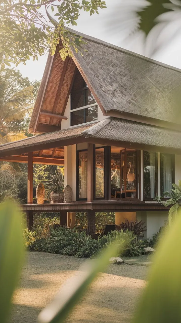 Bathed in dappled sunlight, this Thai-inspired sanctuary harmoniously blends modern comfort with traditional charm, offering a serene escape amidst nature.