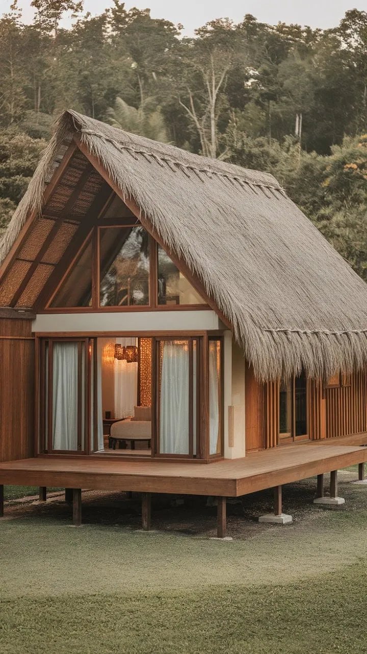 This breathtaking tropical home masterfully fuses modern architecture with traditional Thai elements, creating a serene retreat that celebrates comfort and natural beauty amidst lush greenery.
