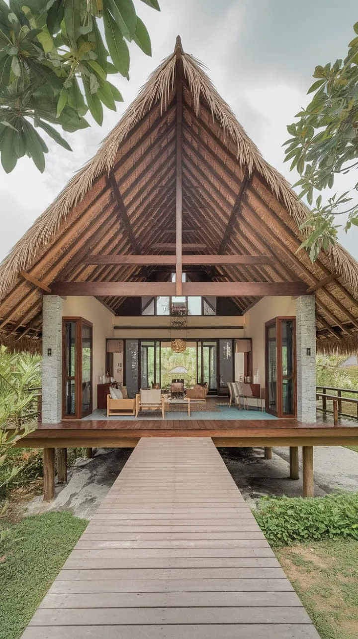 Experience tranquility in this breathtaking Thai home, where contemporary design meets traditional charm amidst lush greenery.