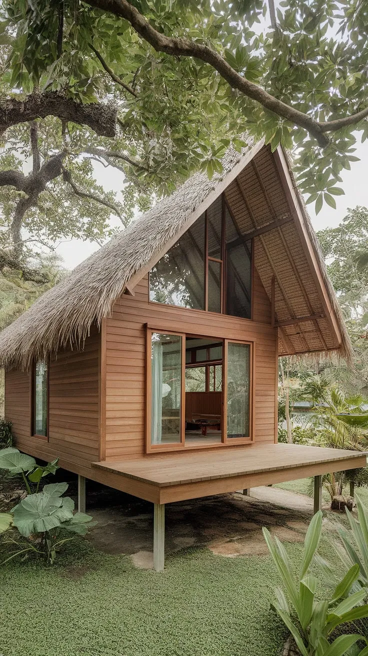 Elevated Thai architecture blends modern minimalism with tropical nature's lush embrace
