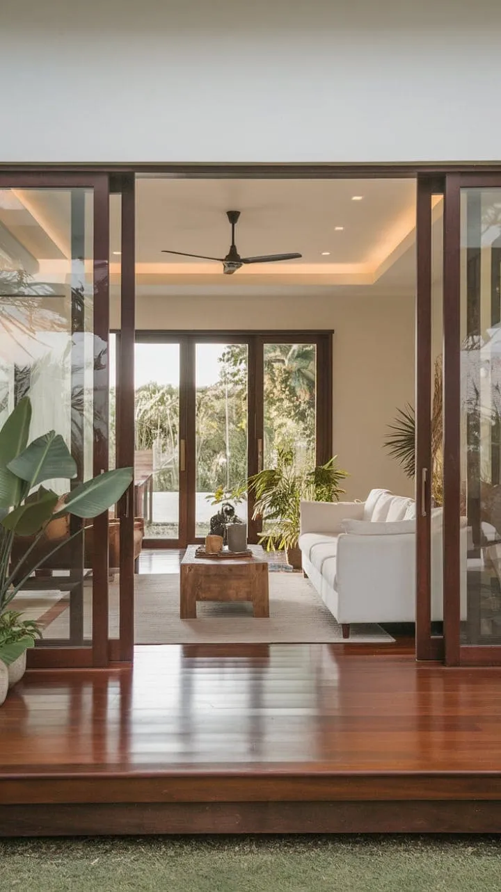 This contemporary home blurs the lines between inside and out, featuring large windows and lush greenery that bring the vibrant tropical landscape into a tranquil, stylish oasis.