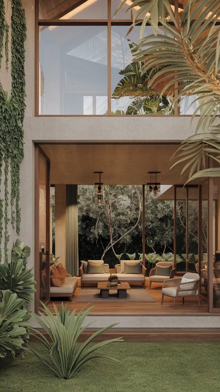Modern tropical living is redefined with high ceilings, concrete structure, and minimalist furniture creating a warm inviting space