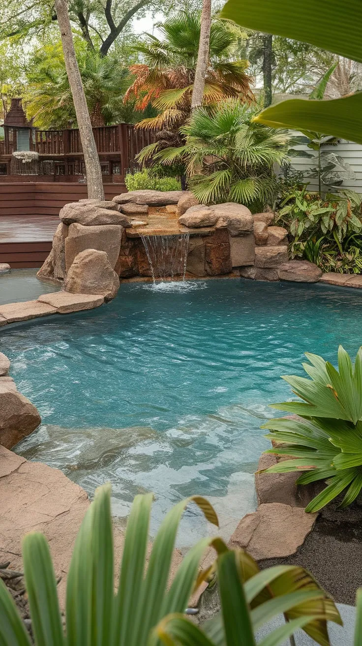 Escape to paradise in a crystal-clear lagoon pool surrounded by lush tropical foliage and cascading waterfalls.