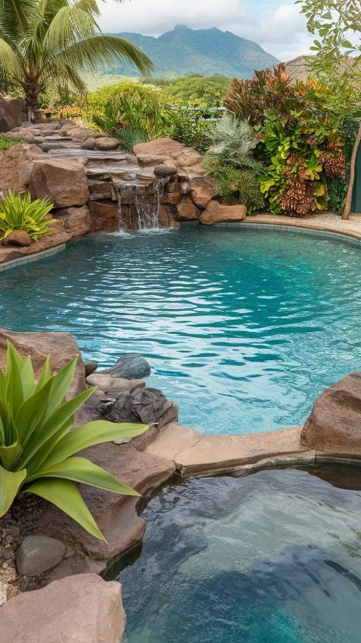 Waking up to a tranquil lagoon pool enveloped by vibrant tropical foliage and a gentle waterfall is the perfect paradise for nature enthusiasts.