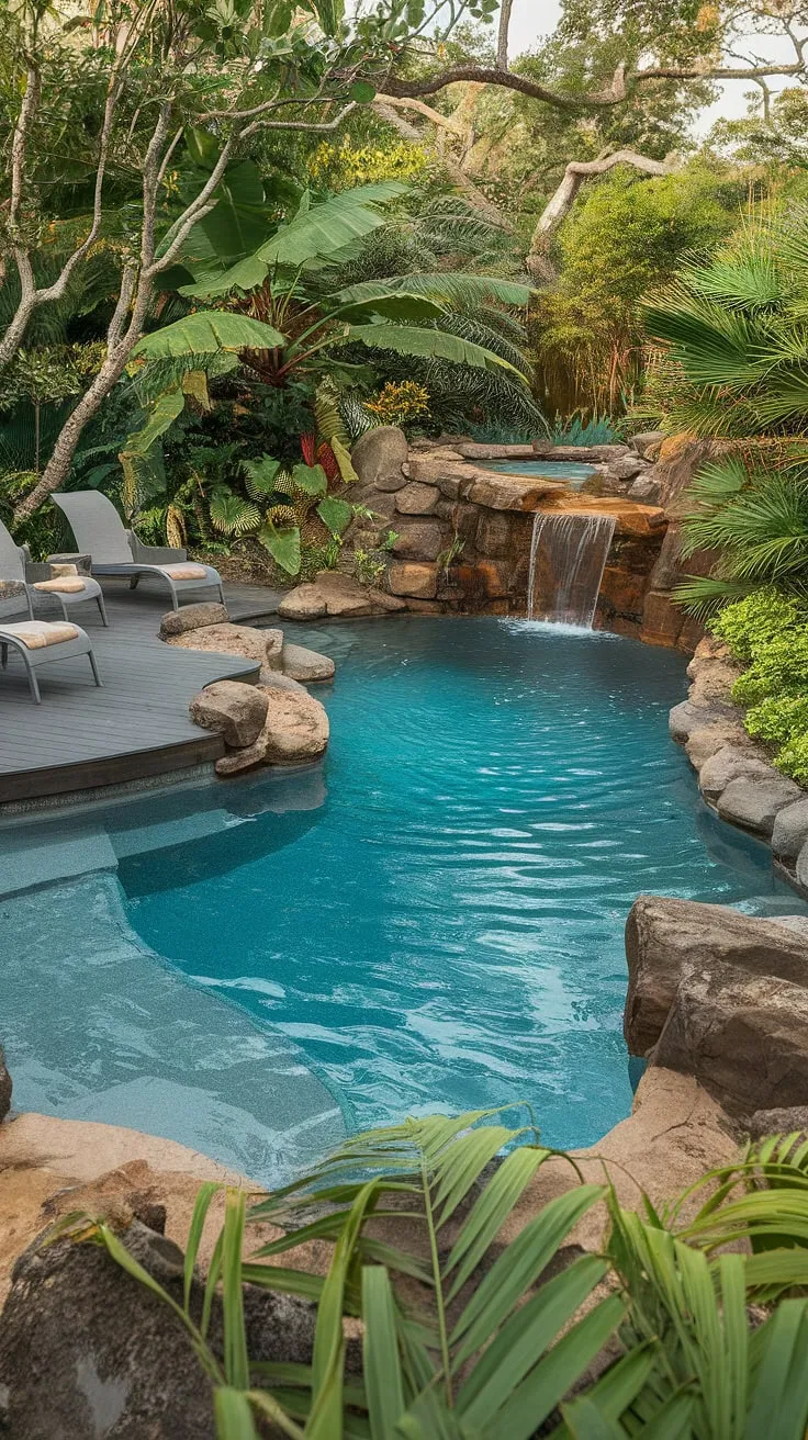 Escape to a tranquil tropical paradise with a lagoon-style pool and waterfall