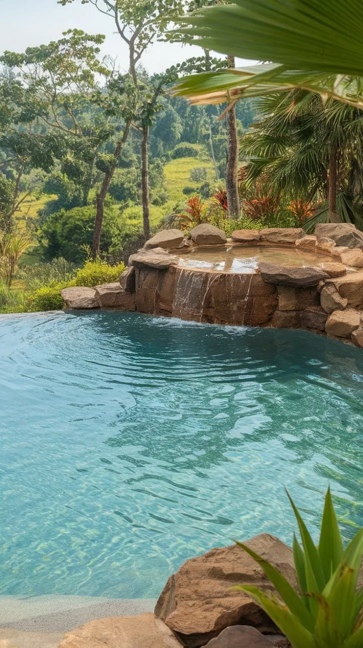Dive into paradise at a serene lagoon-style pool, where cascading waterfalls and lush greenery offer an unforgettable escape into tranquility and luxury.