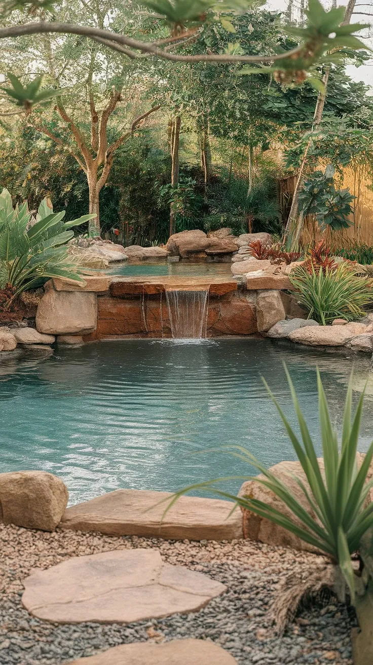 A tranquil lagoon pool, nestled within a vibrant tropical garden, offers an idyllic escape.